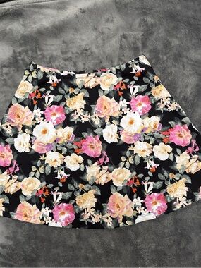 Forever 21 Black Floral Circle Skirt with Pink and Cream Roses